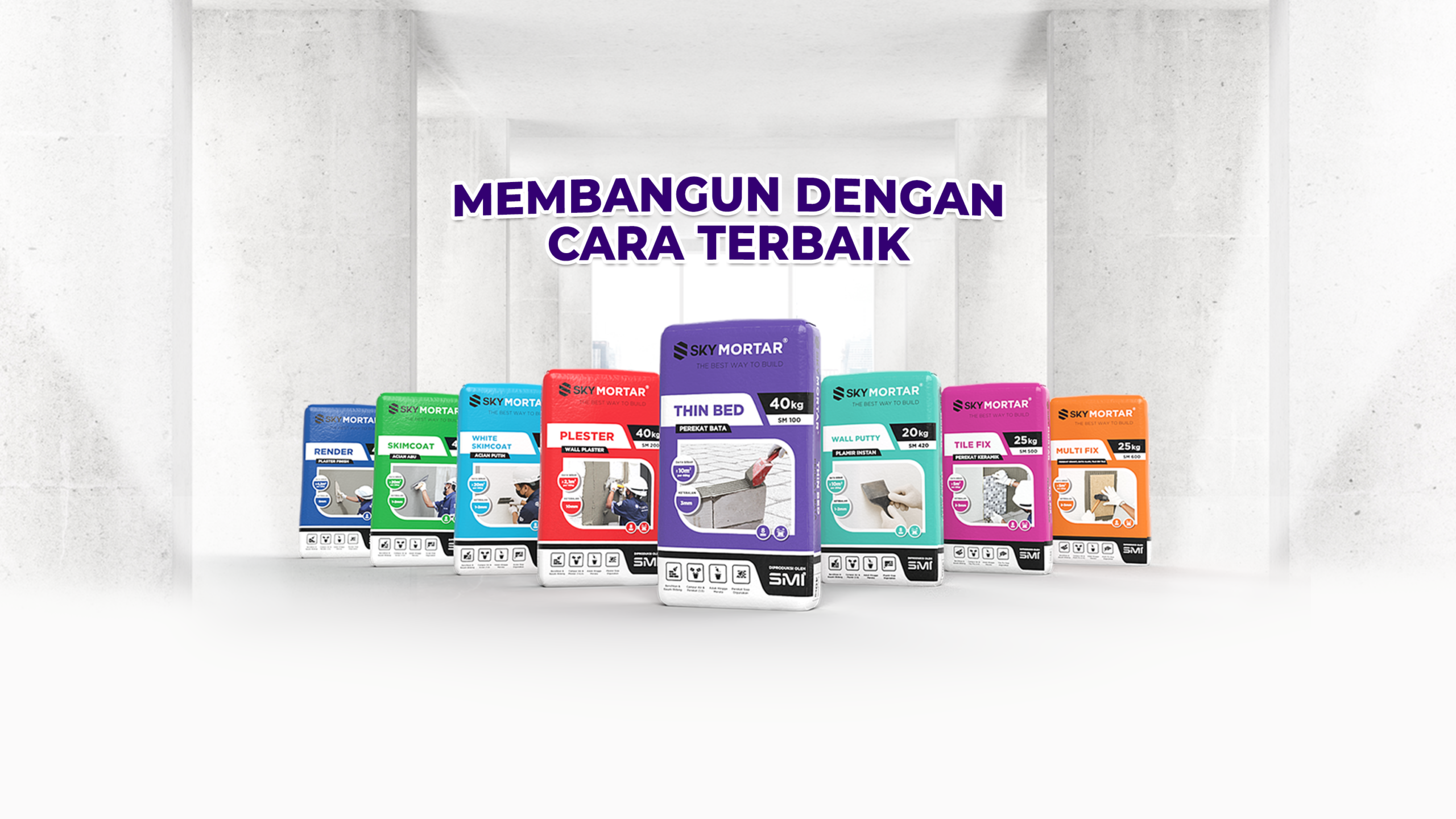 Semen mortar instan Sky Mortar berkualitas tinggi untuk plester, acian, dan perekat bata ringan